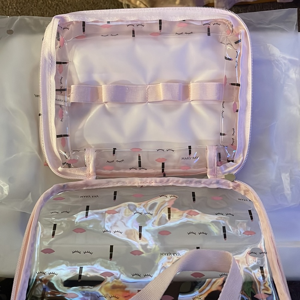 Mary Kay Pink Clear Cosmetic Bag with Lip & Lash Print - Picture 2 of 2